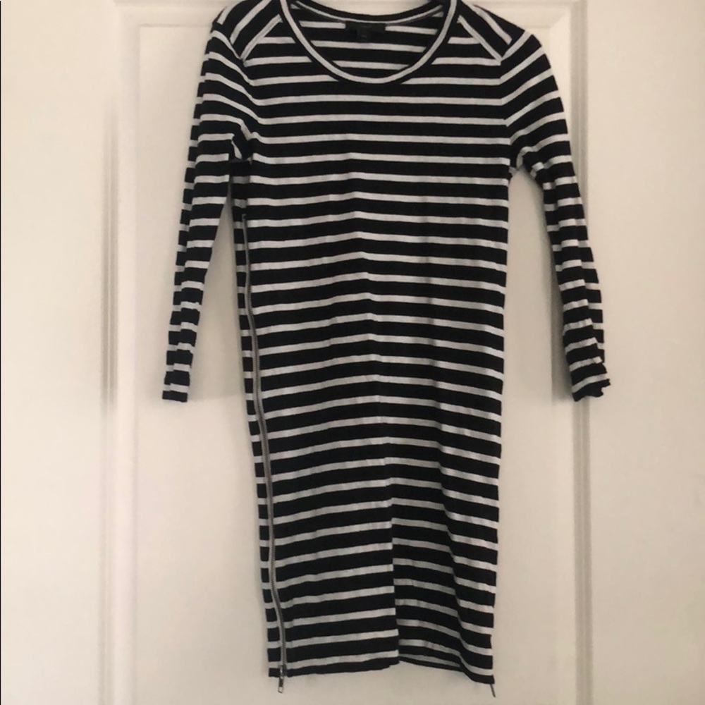 J Crew Black & White Striped sweater zipper dress